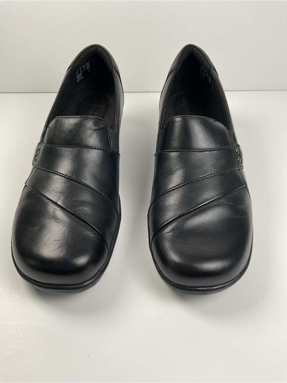Clarks Black Leather Comfort Slip On Work Office Casual Shoes Women 9 - Picture 3 of 10